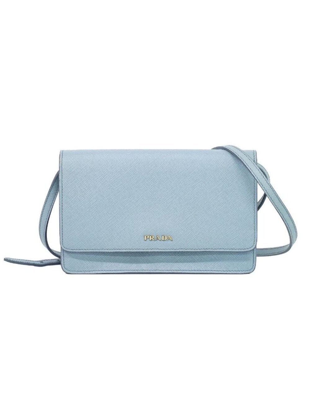 Prada Leather 2-Way Wallet on Chain Clutch Pochette Light Blue